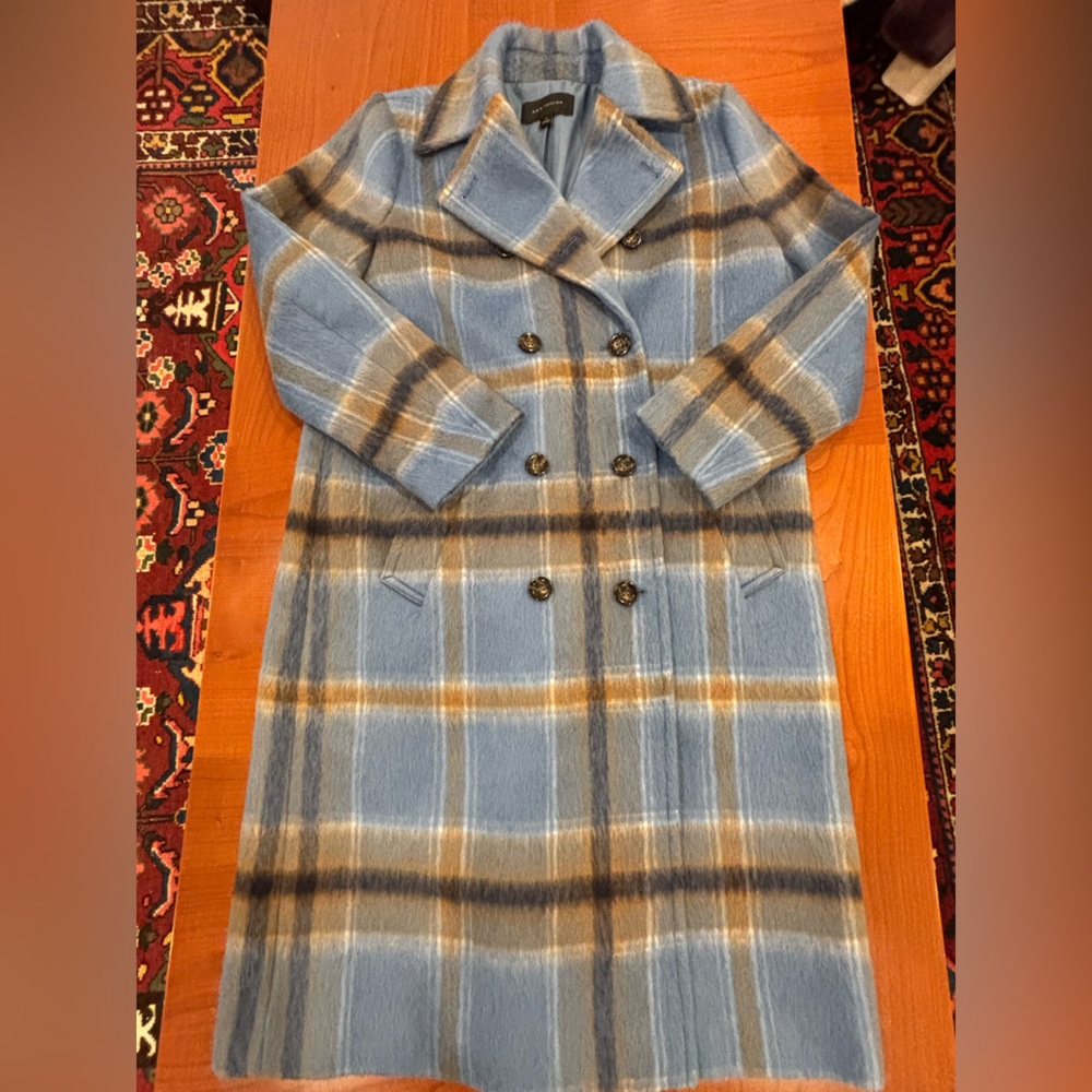 Ann Taylor Blue Plaid Double-Breasted Women's Coat, size medium - Picture 13 of 14